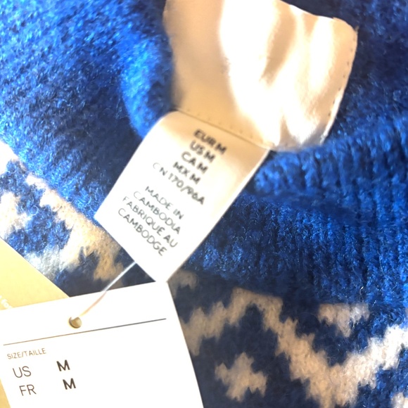 H&M blue and white cute sheep touch of wool jacquard knit sweater NWT - Picture 7 of 9